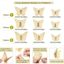 12pcs Golden Butterfly Decorations - 3D Wall Art for Parties, Crafts, and Baby Showers - Easy to Apply Stickers for Beautiful and Elegant Decor