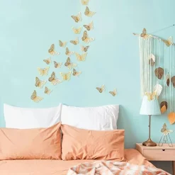 12pcs Golden Butterfly Decorations - 3D Wall Art for Parties, Crafts, and Baby Showers - Easy to Apply Stickers for Beautiful and Elegant Decor