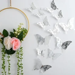 12pcs Golden Butterfly Decorations - 3D Wall Art for Parties, Crafts, and Baby Showers - Easy to Apply Stickers for Beautiful and Elegant Decor