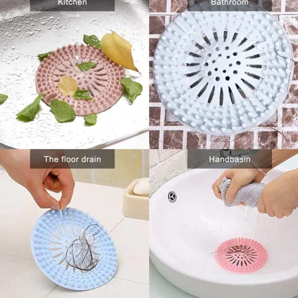 5pcs Hair Catcher, Durable Silicone Hair Stopper, Shower Drain Covers, Easy To Install And Clean, Suit For Bathroom Bathtub And Kitchen
