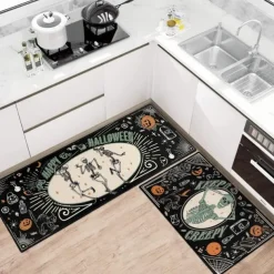 2pcs Halloween Kitchen Rugs and Mats Non-Slip Anti-Fatigue Kitchen Rug Set for Entryway ,Kitchen and Laundry
