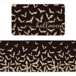 2pcs Halloween Kitchen Rugs and Mats Non-Slip Anti-Fatigue Kitchen Rug Set for Entryway ,Kitchen and Laundry