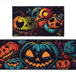 2pcs Halloween Kitchen Rugs and Mats Non-Slip Anti-Fatigue Kitchen Rug Set for Entryway ,Kitchen and Laundry