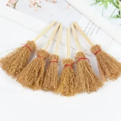 10/20pcs Halloween Mini Broom Red Rope Straw Brooms Hanging Decorations for Halloween Party Costume Witch Broom Dollhouse Accessories