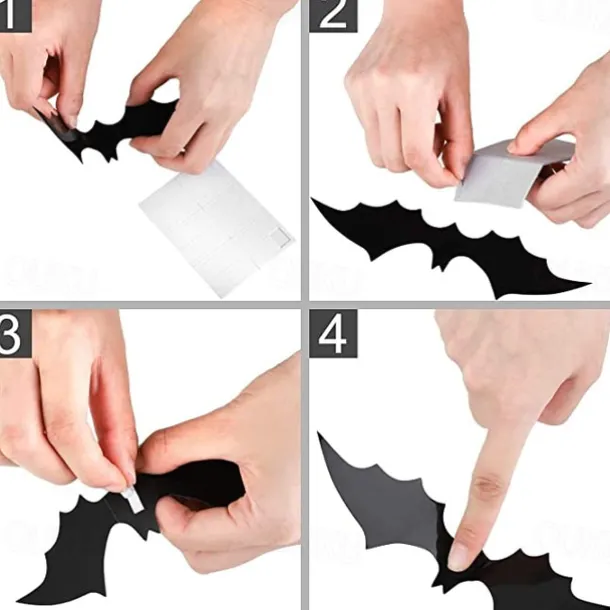 60PCS Halloween Party Supplies PVC 3D Decoration Realistic Horror Bat Spider Wall Accent, DIY Halloween Decoration Home Interior Window Decoration Set (Balck)