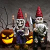 2pcs Halloween Skeleton Gnomes Resin Zombie Gnome Statues Skeleton Dwarf Ornament Horror Skull Elf Dwarf Figurines for Lawn Front Porch Halloween Decorations Table Decor