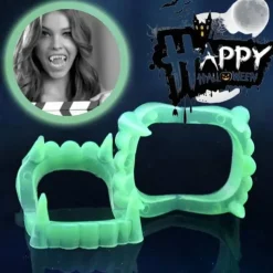 5Pcs Halloween Vampire Denture Luminous Dress Up Props Horror Zombie Teeth Fake Tiger Teeth Grim Reaper Braces Luminous Dentures