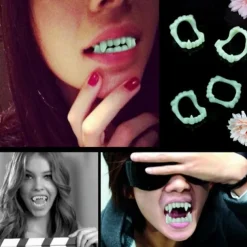 5Pcs Halloween Vampire Denture Luminous Dress Up Props Horror Zombie Teeth Fake Tiger Teeth Grim Reaper Braces Luminous Dentures