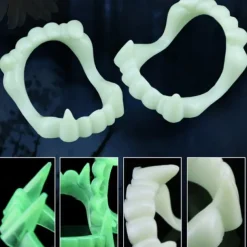 5Pcs Halloween Vampire Denture Luminous Dress Up Props Horror Zombie Teeth Fake Tiger Teeth Grim Reaper Braces Luminous Dentures