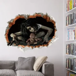2pcs Halloween Wall Stickers Horror 3d Three-Dimensional Wall Stickers Bedroom Living Room Decoration Broken Wall Ghost Waterproof Removable Wall Stickers