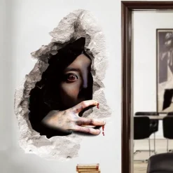 2pcs Halloween Wall Stickers Horror 3d Three-Dimensional Wall Stickers Bedroom Living Room Decoration Broken Wall Ghost Waterproof Removable Wall Stickers