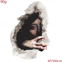 2pcs Halloween Wall Stickers Horror 3d Three-Dimensional Wall Stickers Bedroom Living Room Decoration Broken Wall Ghost Waterproof Removable Wall Stickers