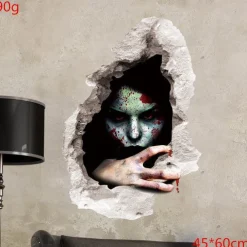 2pcs Halloween Wall Stickers Horror 3d Three-Dimensional Wall Stickers Bedroom Living Room Decoration Broken Wall Ghost Waterproof Removable Wall Stickers