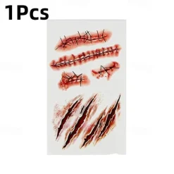 5Pcs Halloween Zombie Scars Tattoos Waterproof With Fake Scab Blood Makeup Halloween Decoration Wound Scary Blood Injury Sticker