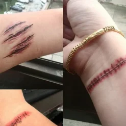 5Pcs Halloween Zombie Scars Tattoos Waterproof With Fake Scab Blood Makeup Halloween Decoration Wound Scary Blood Injury Sticker