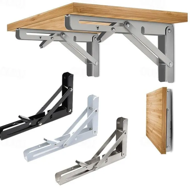 2pcs Heavy Duty Folding Shelf Brackets - 8", 10" & 12" - Wall Mounted for Bench Table with Screws