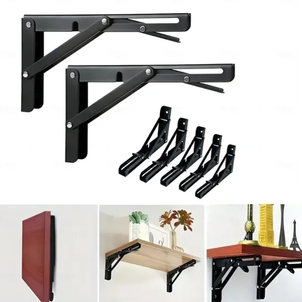 2pcs Heavy Duty Folding Shelf Brackets - 8", 10" & 12" - Wall Mounted for Bench Table with Screws