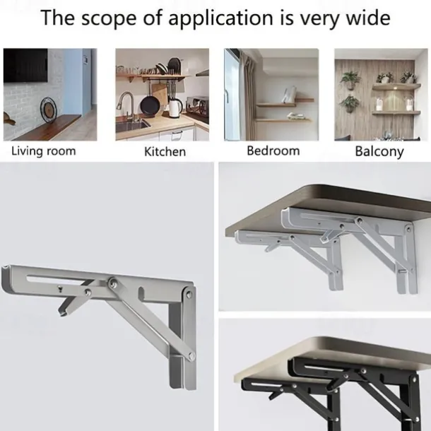 2pcs Heavy Duty Folding Shelf Brackets - 8", 10" & 12" - Wall Mounted for Bench Table with Screws