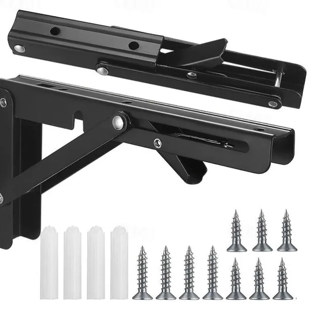 2pcs Heavy Duty Folding Shelf Brackets - 8", 10" & 12" - Wall Mounted for Bench Table with Screws