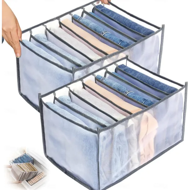 2/4pcs Jeans Compartment Storage Box Closet Clothes Drawer Mesh Separation Box Stacking Pants Drawer Divider Can Washed Home Organizer