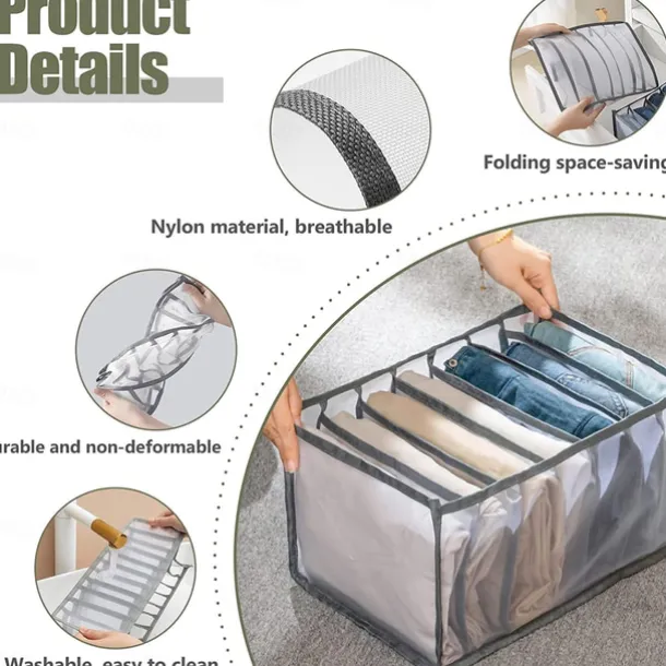 2/4pcs Jeans Compartment Storage Box Closet Clothes Drawer Mesh Separation Box Stacking Pants Drawer Divider Can Washed Home Organizer