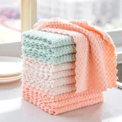 5/10pcs Kitchen Dishcloth Rag Non-Stick Oil Pineapple Plaid Dish Towel Double-Sided Absorbent Thickened Scouring Pad