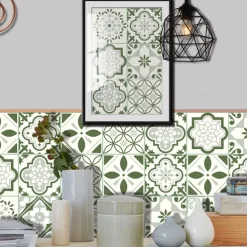 10PCS Kitchen Thickened Green Tile Stickers Self-adhesive Paper Green Tile Tile Sticker Bathroom Oil-proof Waterproof Removable Wall Sticker Floor Sticker