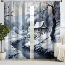 2PCS Landscape Painting Series Curtains 3D Digital Printing Fabric Curtains Window Screens