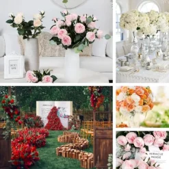 5PCS Large Artificial Rose Silk Flower Heads, DIY Wedding Decor, Wreaths, Scrapbooking, Faux Flowers for Christmas, Home, Garden, and Candy Box Decoration