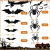 68PCS Large 3D Halloween Sticker Spider and Bat Wall Decals Set - Black Bat Stickers for Halloween Decorations