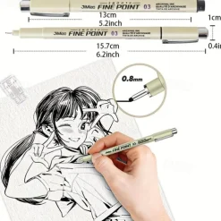 12Pcs Line Markers Plastic Drawing Pens Fine Point Line Painting Pens Compatible Writing Painting 005 01 02 03 04 05 08 Brush Different Tip Black Fineliner Sketching Pen