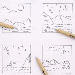 12Pcs Line Markers Plastic Drawing Pens Fine Point Line Painting Pens Compatible Writing Painting 005 01 02 03 04 05 08 Brush Different Tip Black Fineliner Sketching Pen