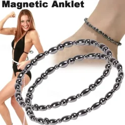 2Pcs Lose Weight Girl Women Men Charm Magnetic Black Stone Anklet Natural Black Obsidian Magnetic Therapy Anklet Slim Hematite Anklet