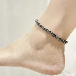 2Pcs Lose Weight Girl Women Men Charm Magnetic Black Stone Anklet Natural Black Obsidian Magnetic Therapy Anklet Slim Hematite Anklet