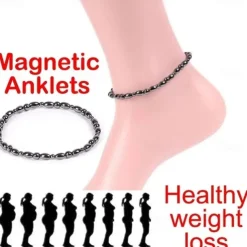 2Pcs Lose Weight Girl Women Men Charm Magnetic Black Stone Anklet Natural Black Obsidian Magnetic Therapy Anklet Slim Hematite Anklet