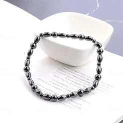 2Pcs Lose Weight Girl Women Men Charm Magnetic Black Stone Anklet Natural Black Obsidian Magnetic Therapy Anklet Slim Hematite Anklet