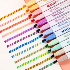 6/12pcs Magic Color Changing Highlighter Set, Double Tip Chisel Tip 12 Soft Colors Fluorescent Markers, Rainbow Pen Journal Cartoon DIY Notes Painting, Easter Decoration, Art Supplies