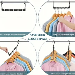 10pcs Magic Hanger - Space Saving Wardrobe Organizer For Heavy Clothes - Sturdy Plastic Multifunctional Hanger For Clothing Stores