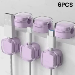 6pcs Magnetic Cable Organizer Clips - Self-Adhesive Cord Management Holder for Desk, No Nails Needed, Cable Clamp and Ties for Wire Storage and Organization