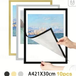 10pcs Magnetic Picture Frame A4 Poster Cover Photo Frame Reusable Golden/Silvery/Black Display Rack Hanger For Wall Decor