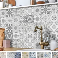 24/48pcs Mandala Self-adhesive Wall Stickers Waterproof Classic Moroccan Tile Stickers Creative Kitchen Bathroom Living Room