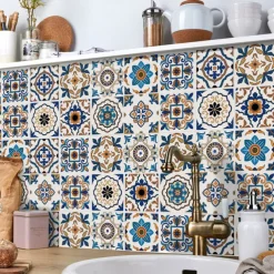 24/48pcs Mandala Self-adhesive Wall Stickers Waterproof Classic Moroccan Tile Stickers Creative Kitchen Bathroom Living Room
