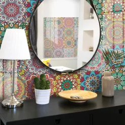 12/48pcs Mandala Style Tile Stickers, Decorative Waterproof Tile Stickers,Peel and Stick Vinyl Self-Adhesive Wall Decals ,for Kitchen Bathroom Living Room Furniture and Wall Decor