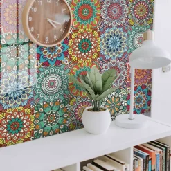 12/48pcs Mandala Style Tile Stickers, Decorative Waterproof Tile Stickers,Peel and Stick Vinyl Self-Adhesive Wall Decals ,for Kitchen Bathroom Living Room Furniture and Wall Decor