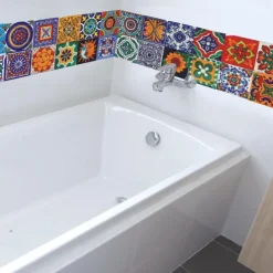 24Pcs Mandala Style Tiles Tickers Wall Decals Mosaic Tile Stickers Retro Wall Stickers Waterproof And Removable