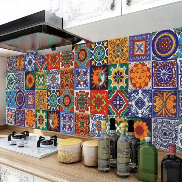 24Pcs Mandala Style Tiles Tickers Wall Decals Mosaic Tile Stickers Retro Wall Stickers Waterproof And Removable