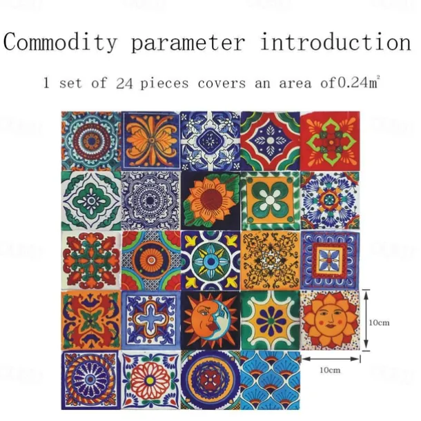 24Pcs Mandala Style Tiles Tickers Wall Decals Mosaic Tile Stickers Retro Wall Stickers Waterproof And Removable