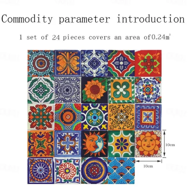 24Pcs Mandala Style Tiles Tickers Wall Decals Mosaic Tile Stickers Retro Wall Stickers Waterproof And Removable