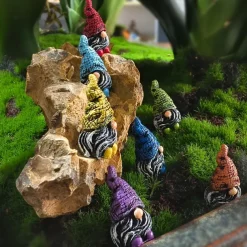 7pcs Mini Gnome Statue Set – Charming Resin Garden Figurines for Fairy Garden, Planters, and Home Décor – Perfect for Outdoor Halloween and Rustic Themes