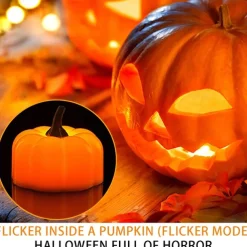 12pcs Mini Pumpkin Candles Flameless Candle Lights Thanksgiving Pumpkin Tea Lights LED Tea Light Pumpkin Candles Battery Operated Autumn Halloween Thanksgiving Home Decoration